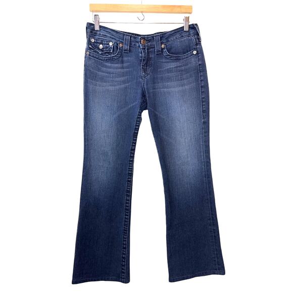 TRUE RELIGION Becky Mid Rise Bootcut Jean Size 32 Black Label T-Stitch Y2K Denim - Picture 1 of 14